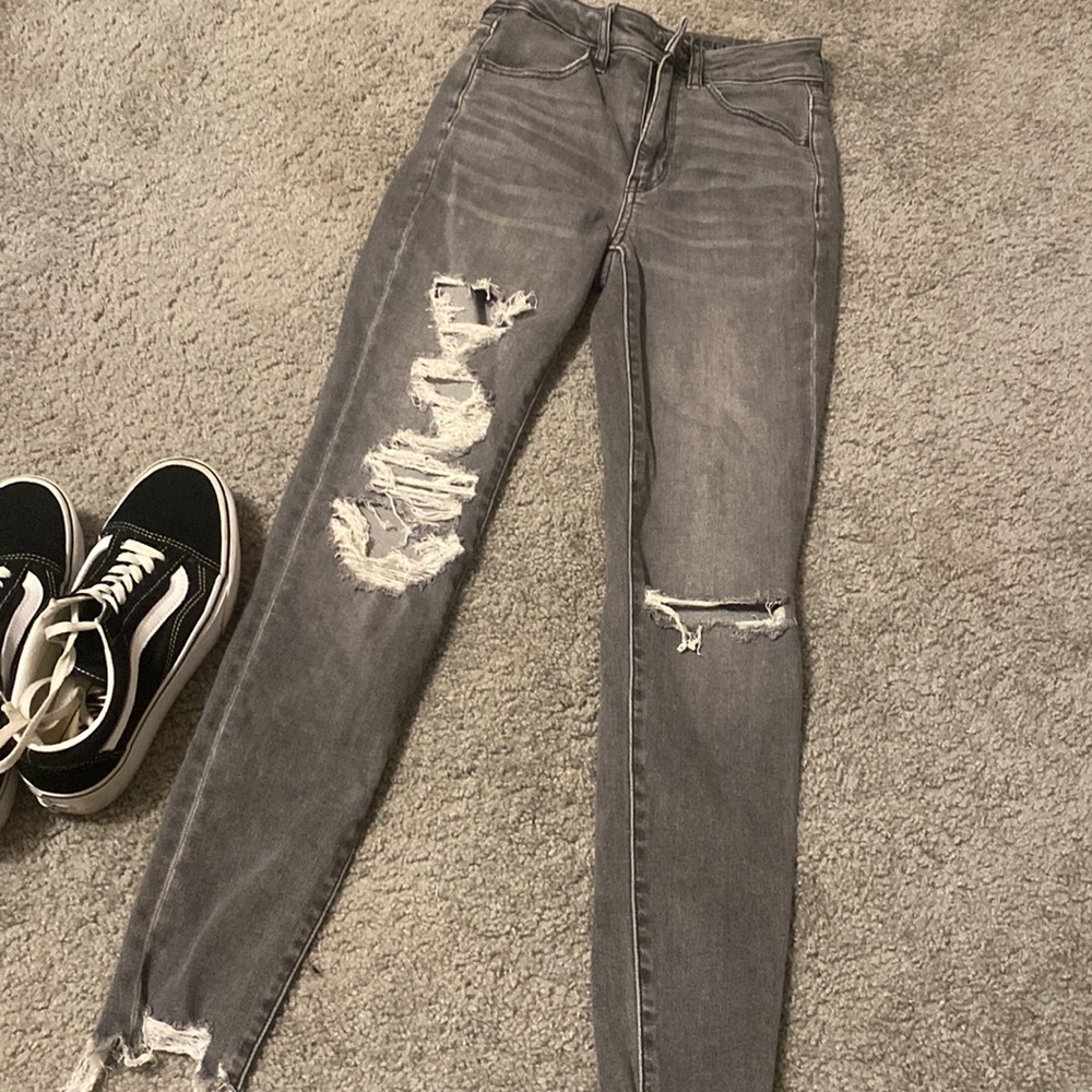 Gray curve love distressed jeans